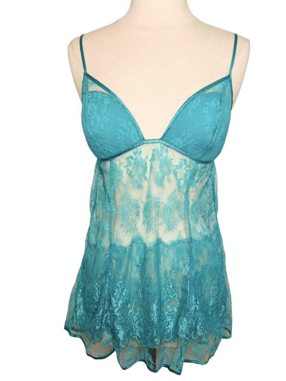 Victoria's Secret Very Sexy Y2K Teal Green Blue Lace Babydoll Lingerie Size L